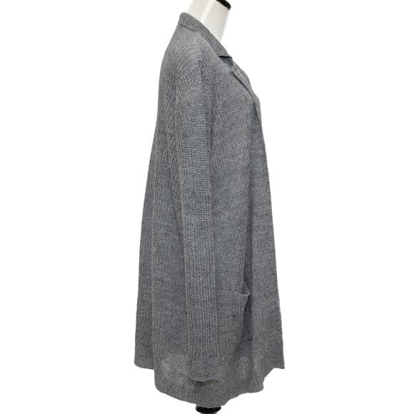 Eileen Fisher Long Gray Linen Notched Collar Cardigan Size Large - Picture 4 of 10